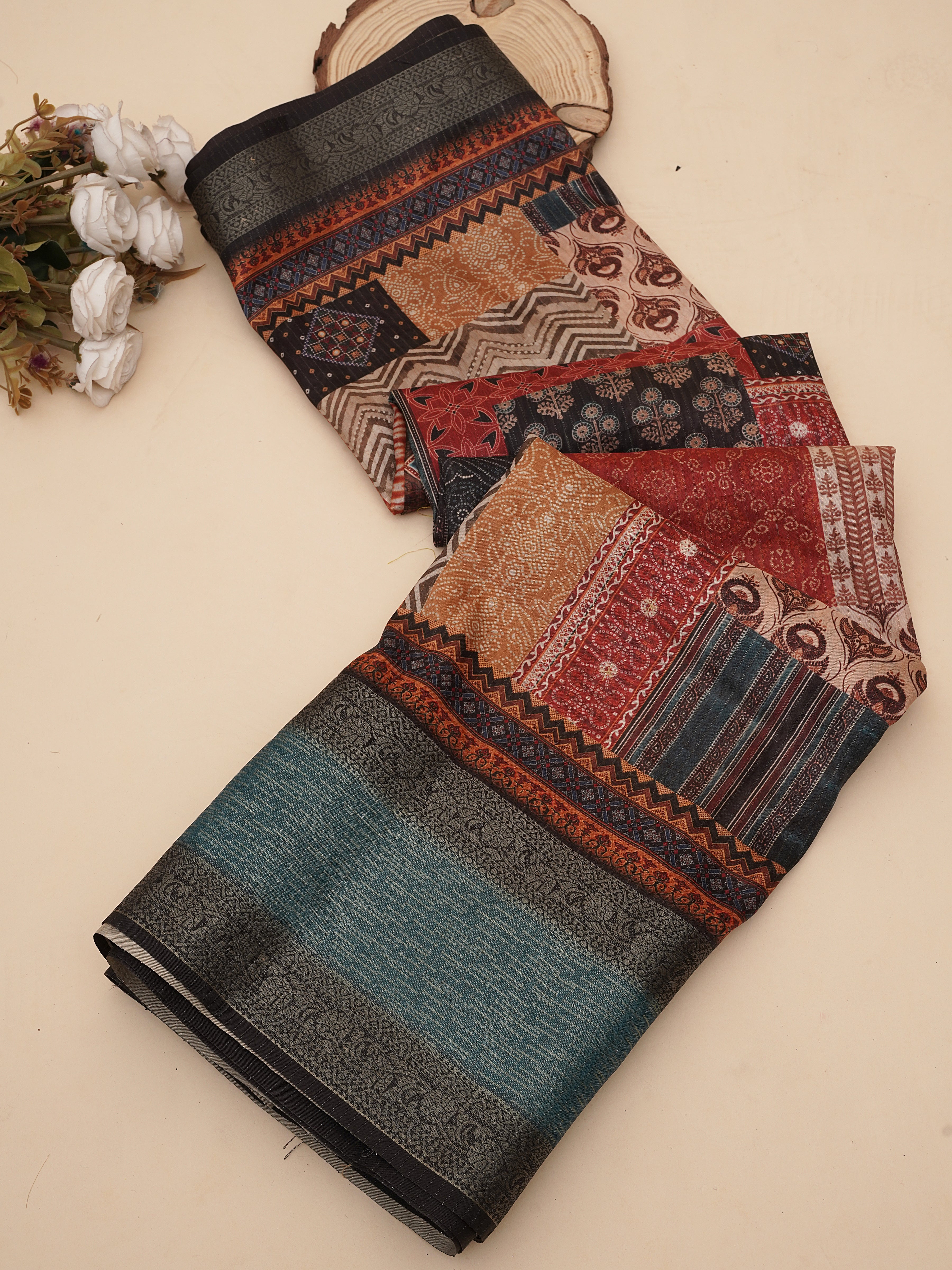 Pranamita Premium Silk Ajrak Digital Print Pashmina Saree